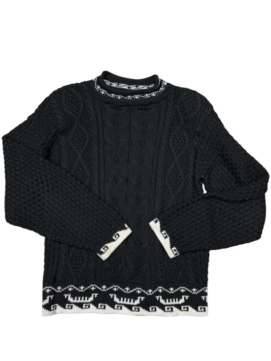 British Passages Sweaters - Vintage British Passages Black Cable Knit  Sweater Fair Isle Trim Medium